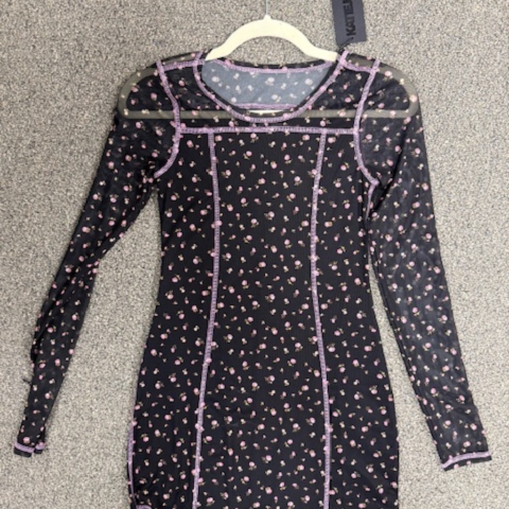 NWT Katie J NYC Junior Size Floral Romi Long Sleeve Mesh Dress